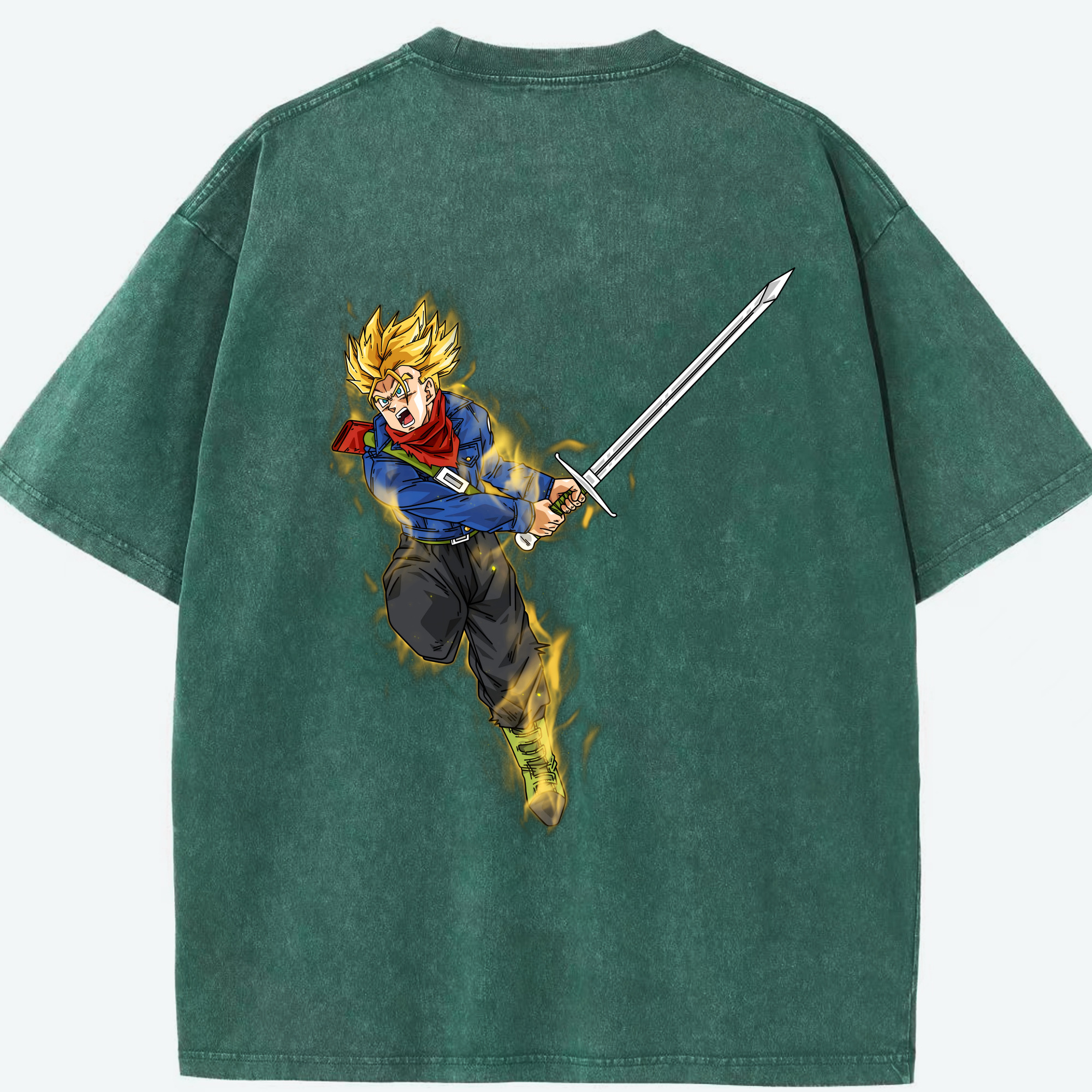 （画像用） ドラゴンボール トランクス（Torankusu）DRAGON BALL Trunks 綿100% ヴィンテージ風 半袖Tシャツ（背面プリント）